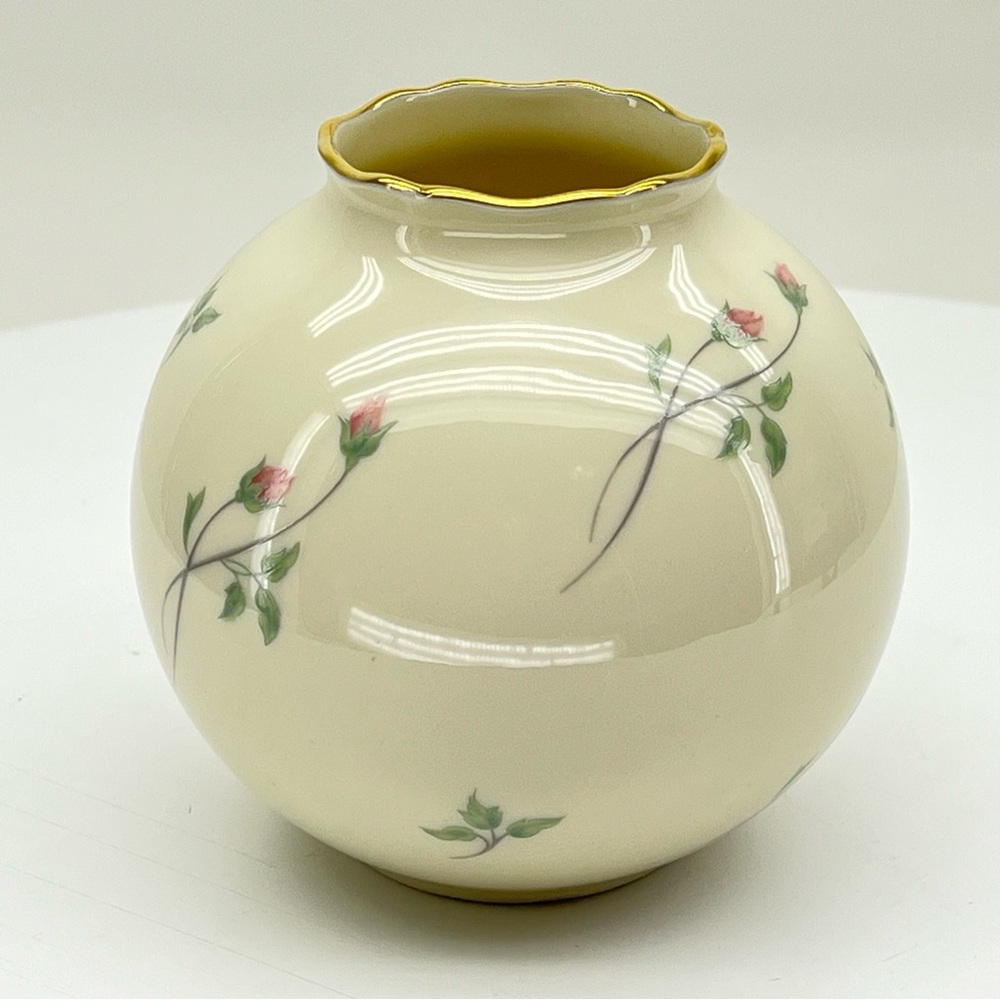 Lenox Rose Manor Vase Ceramic 24K Gold Trim Hand Painted Globe Round Cottage - Picture 2 of 12